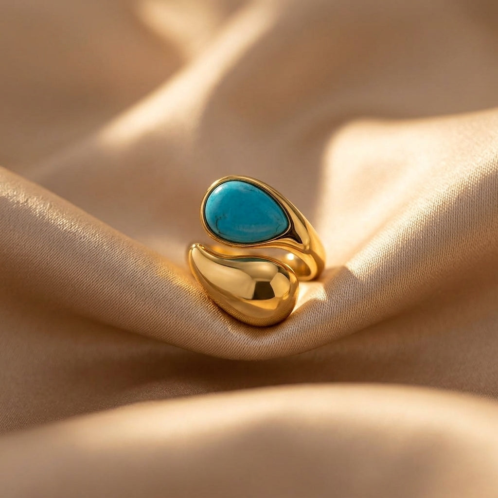 Gold Adjustable Ring Aoibhinn with Turquoise
