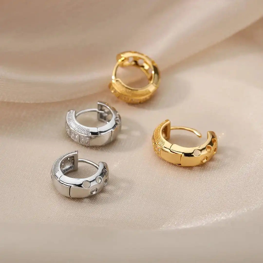 Gold Huggie Earrings Caoimhe with Pavé Zirconia