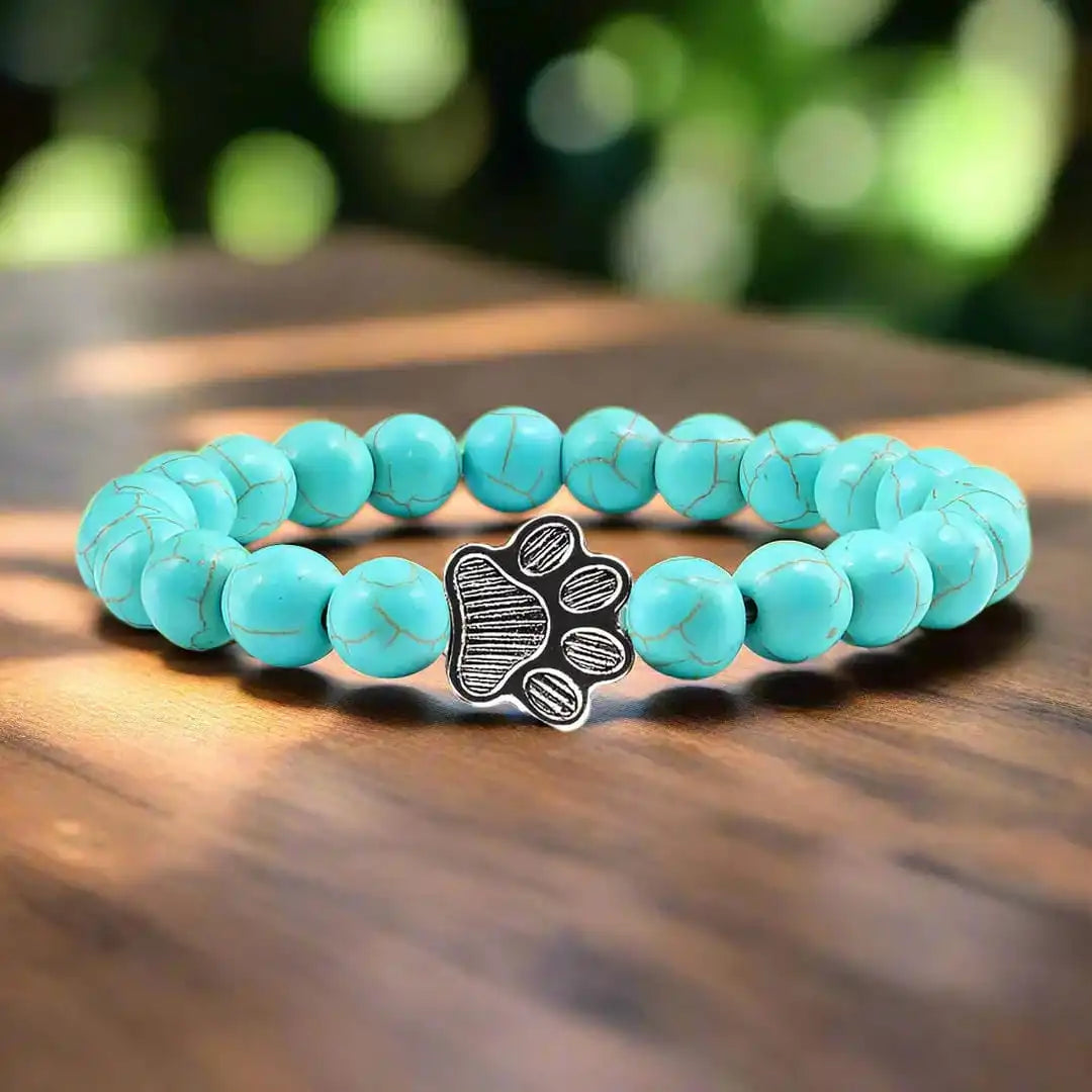 Turquoise Beaded Bracelet Gráinne with Paw Print