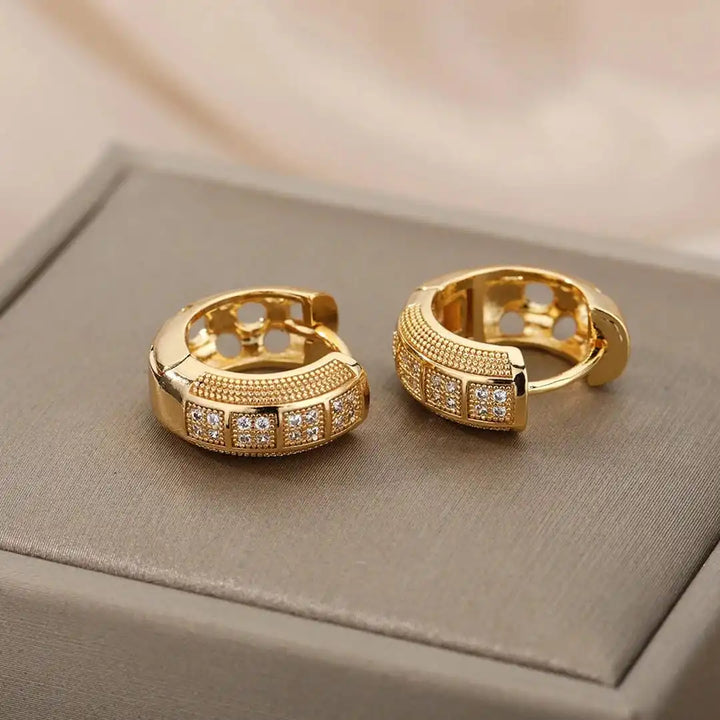 Gold Huggie Earrings Caoimhe with Pavé Zirconia