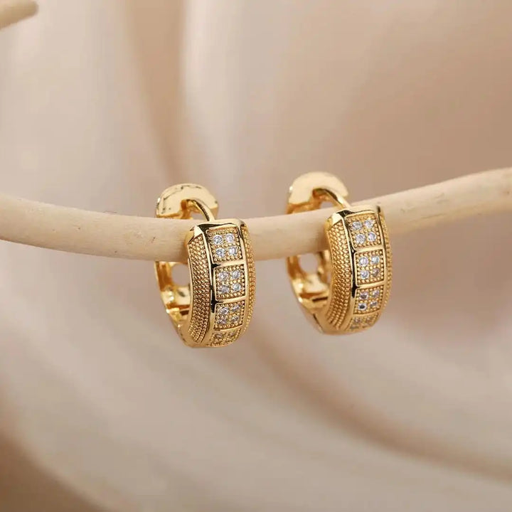 Gold Huggie Earrings Caoimhe with Pavé Zirconia
