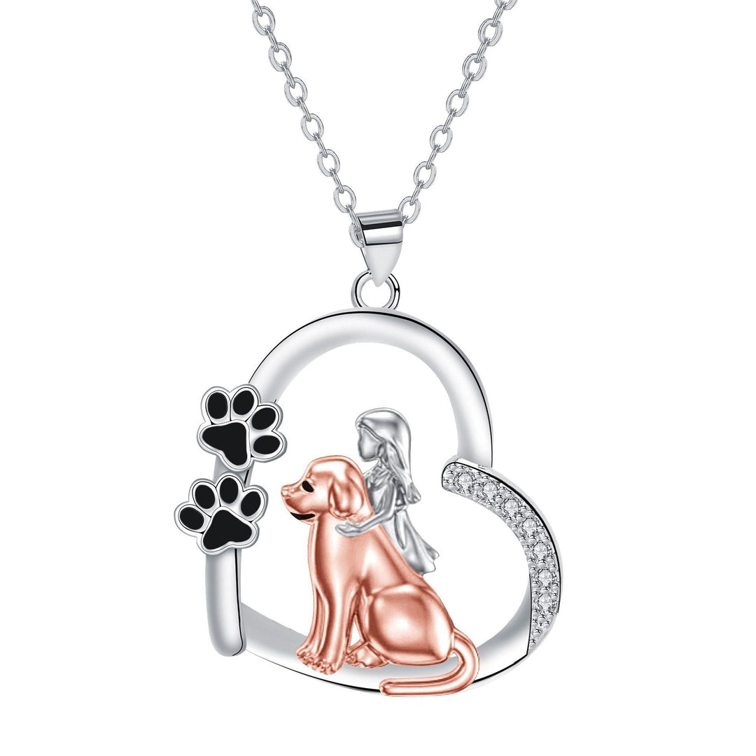 Silver &amp; Rose Gold Necklace Deirbhile with Girl and Dog