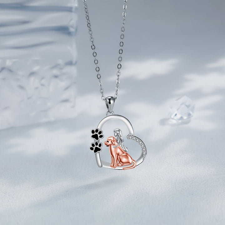 Silver &amp; Rose Gold Necklace Deirbhile with Girl and Dog