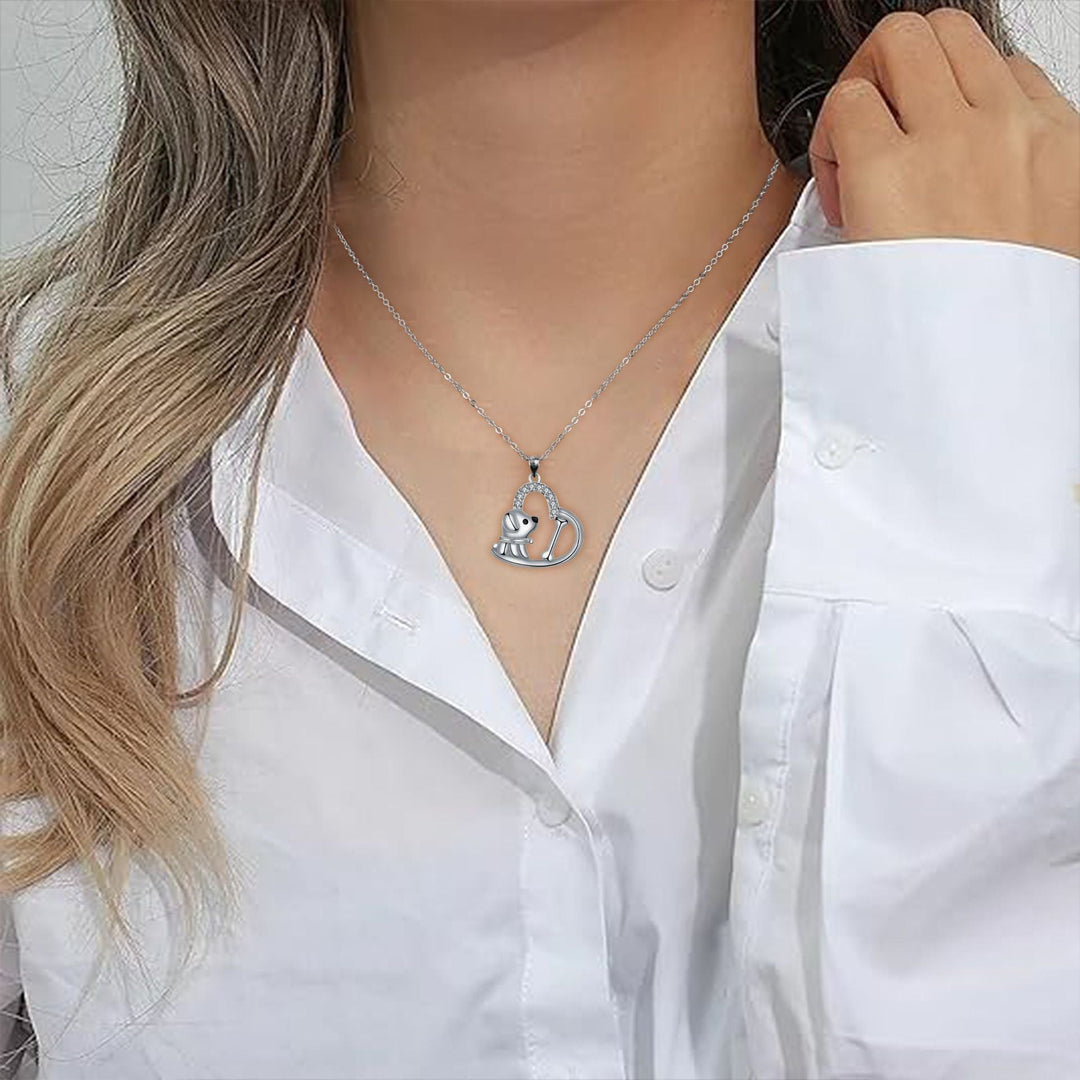 Silver Necklace Deirdre with Dog and Bone