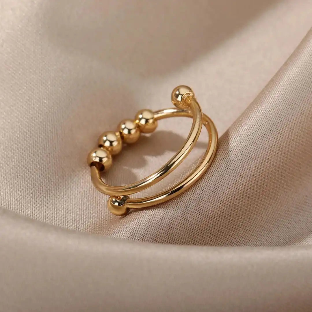Gold Anxiety Spinner Ring Béibhinn with Fidget Beads