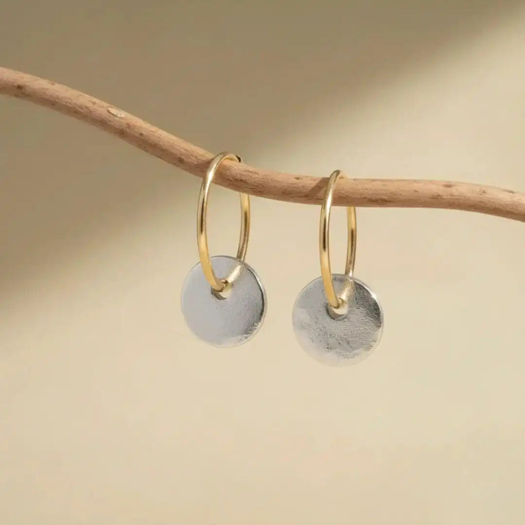 Gold &amp; Silver Hoop Earrings Cong with Disc Charm