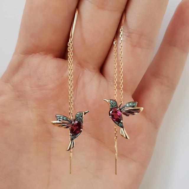 Gold Threader Earrings Emer with Hummingbird Motif
