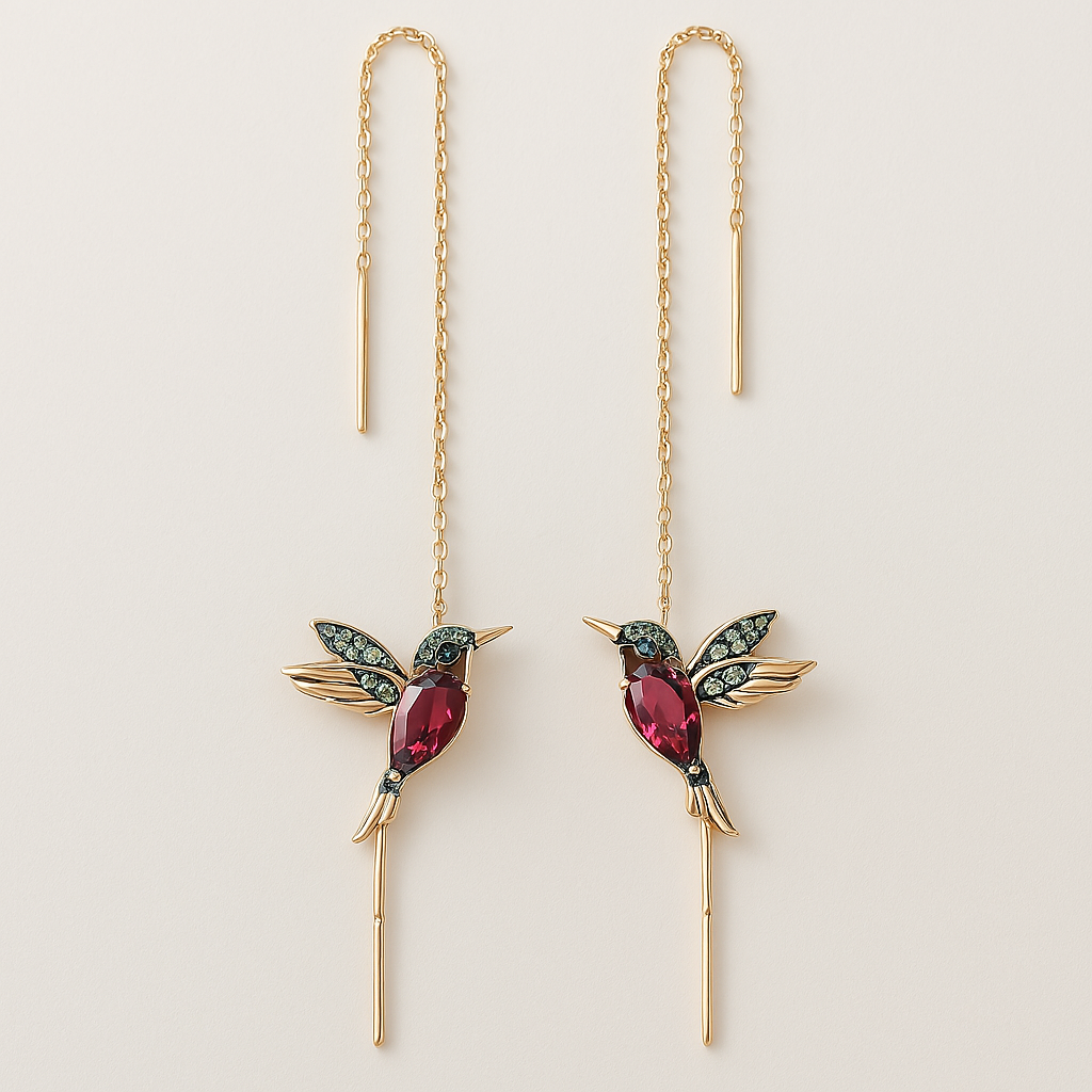 Gold Threader Earrings Emer with Hummingbird Motif