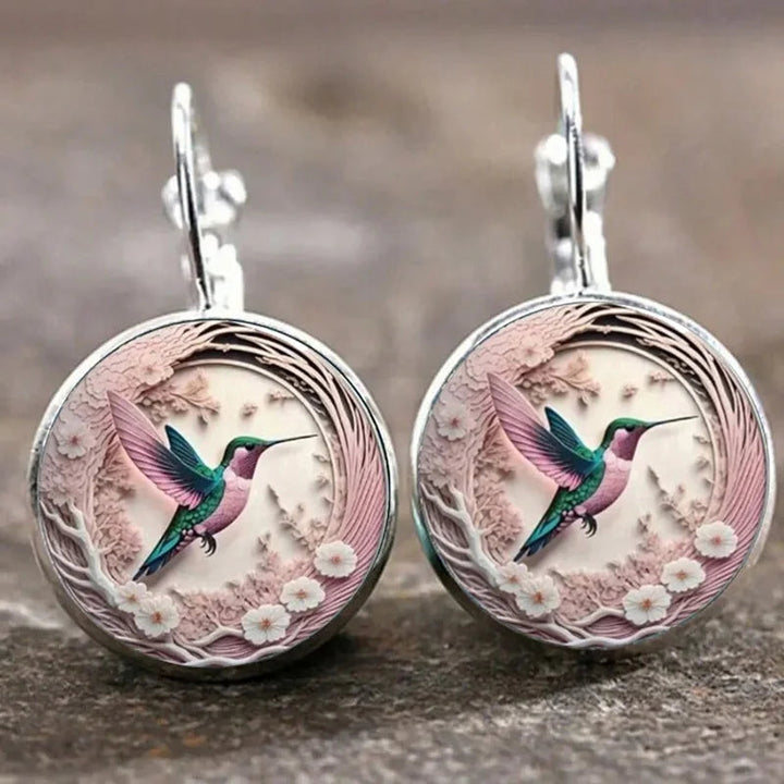 Silver Necklace Maeve with Hummingbird Glass Cabochon