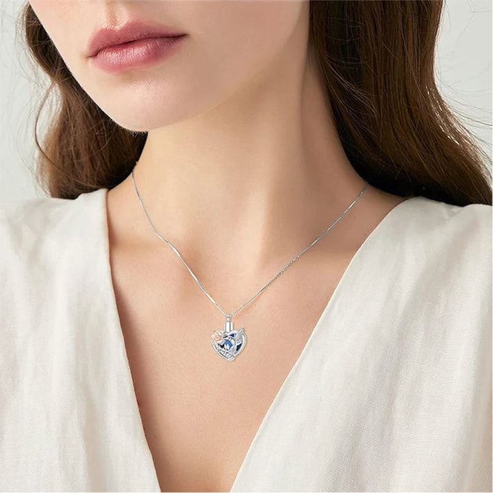 Silver Locket Necklace with Hummingbird and Sapphire Heart