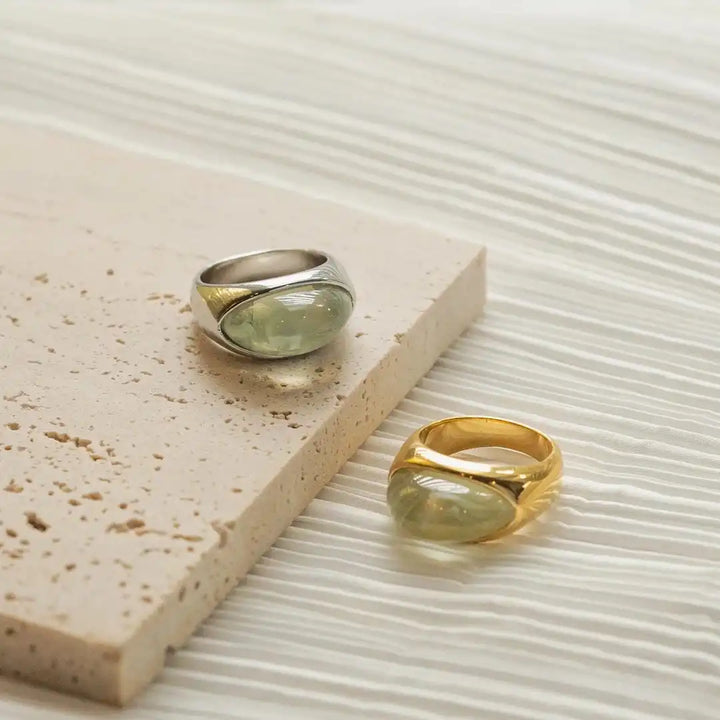 Silver &amp; Gold Ring Muirne with Green Stone