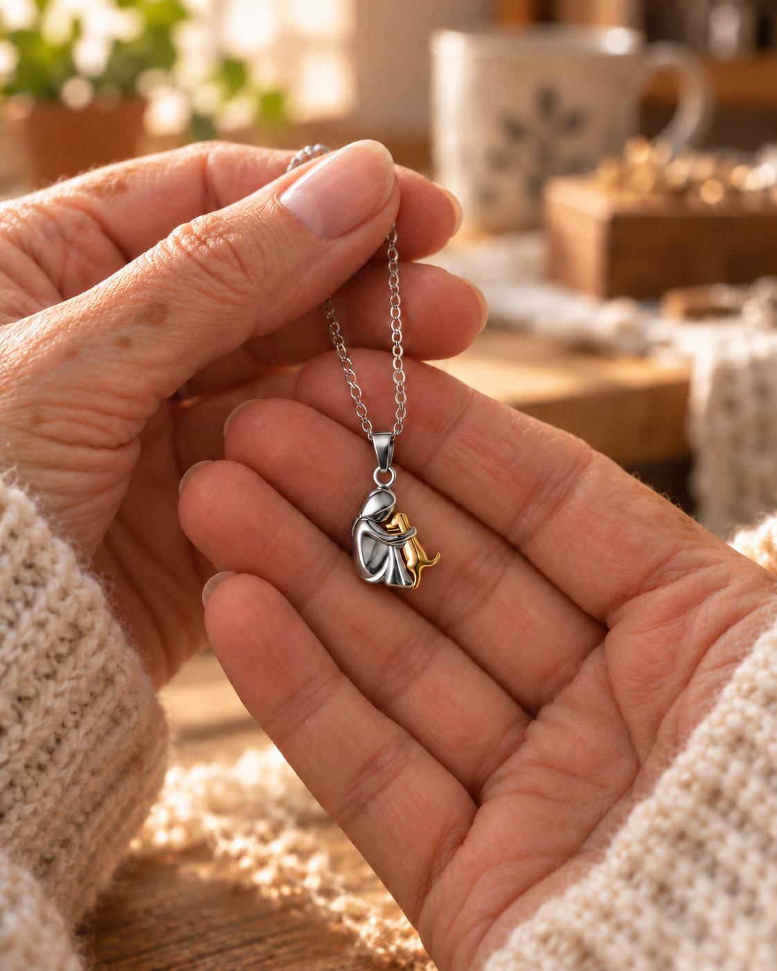 Close detail of a handmade animal pendant