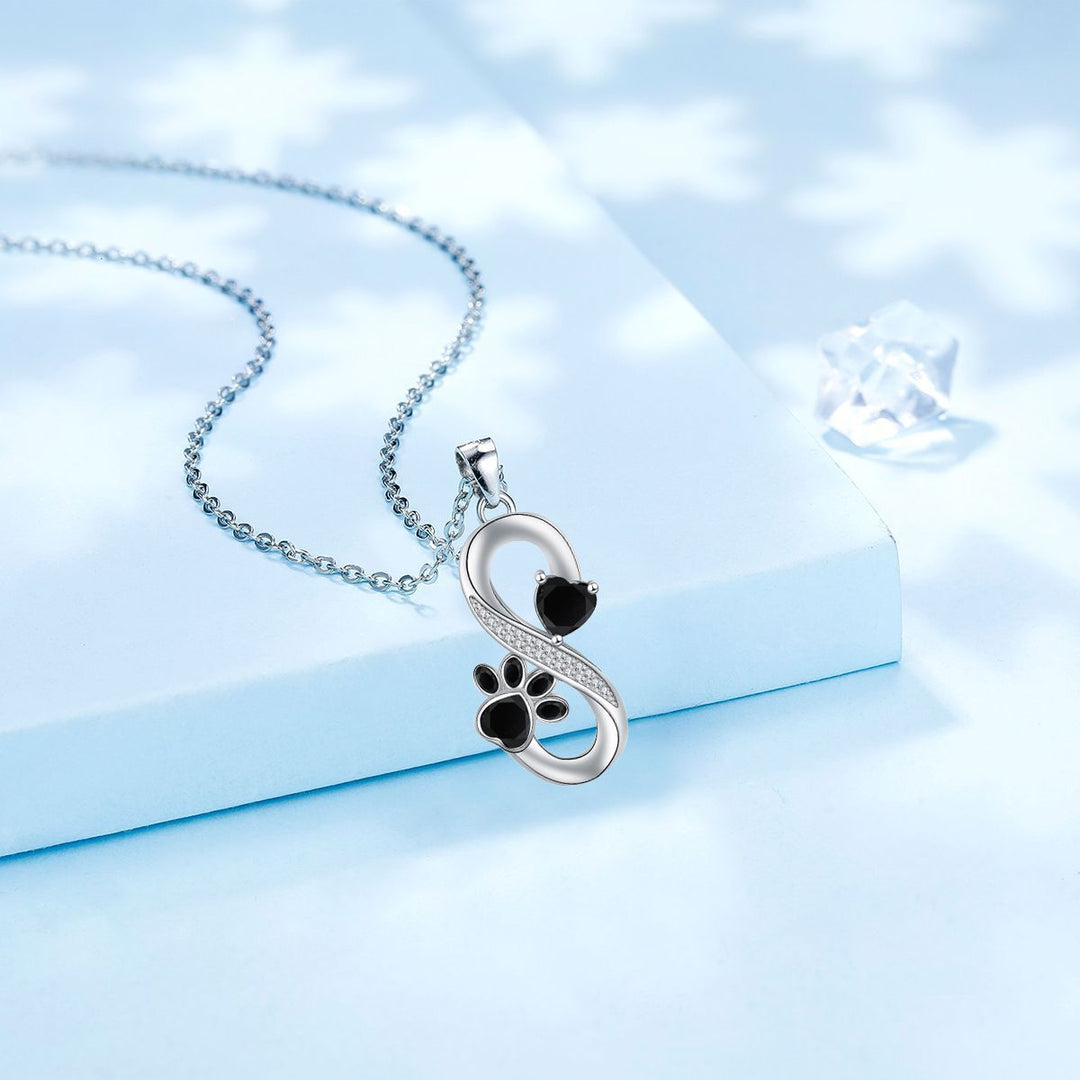 Silver Necklace Bláthnaid with Infinity and Paw Print
