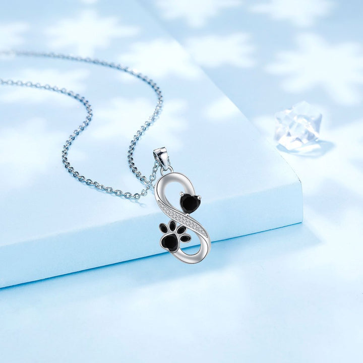 Silver Necklace Bláthnaid with Infinity and Paw Print