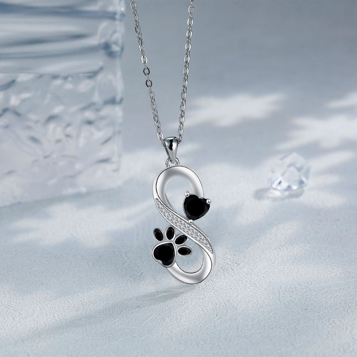 Silver Necklace Bláthnaid with Infinity and Paw Print