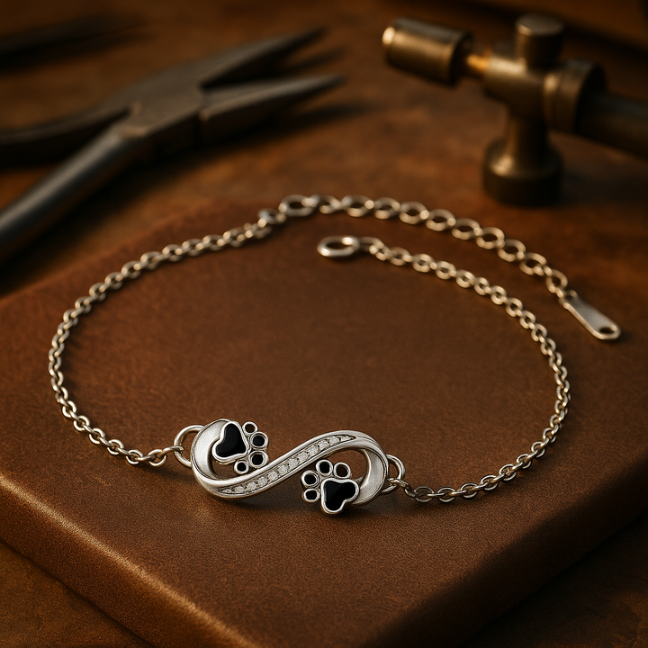 Silver Chain Bracelet with Infinity and Paw Print