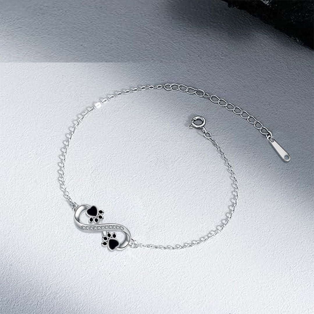 Silver Chain Bracelet with Infinity and Paw Print