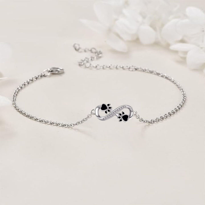 Silver Chain Bracelet with Infinity and Paw Print