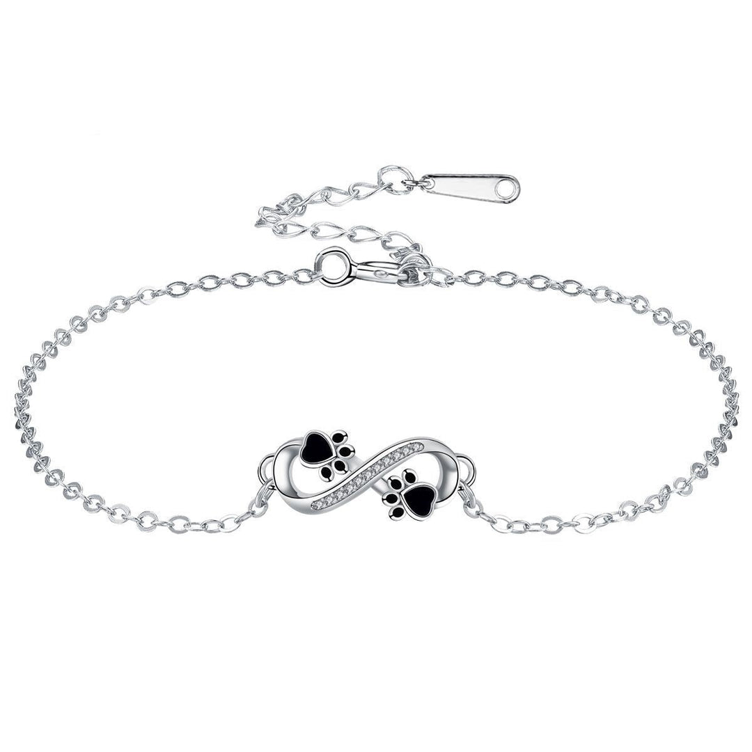 Silver Chain Bracelet with Infinity and Paw Print