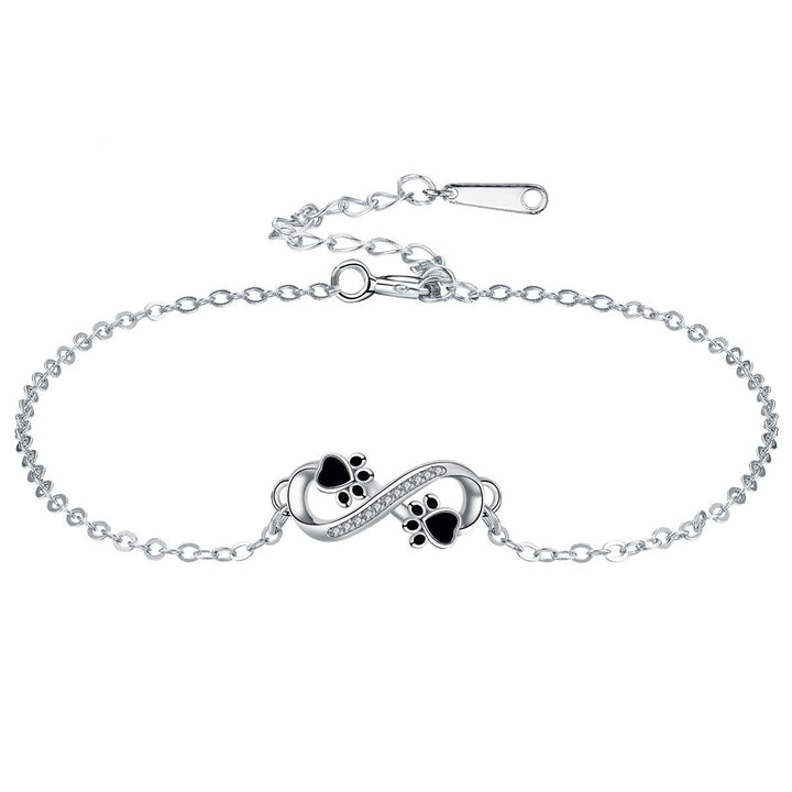 Silver Chain Bracelet with Infinity and Paw Print