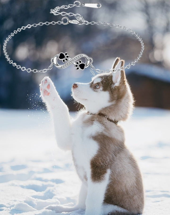 Silver Chain Bracelet with Infinity and Paw Print