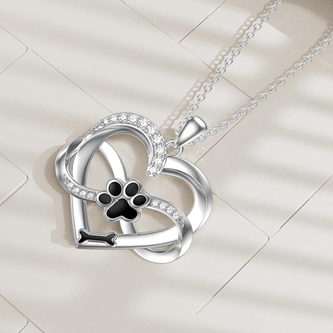 Sterling Silver Necklace with Paw Print and Bone