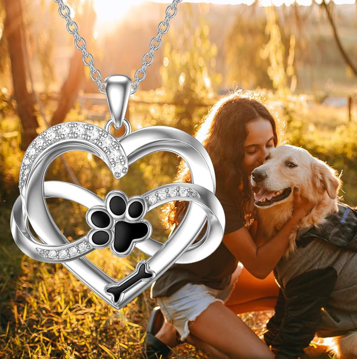 Sterling Silver Necklace with Paw Print and Bone