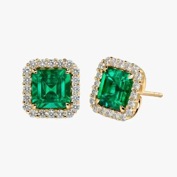 Gold Stud Earrings Saoirse with Emerald