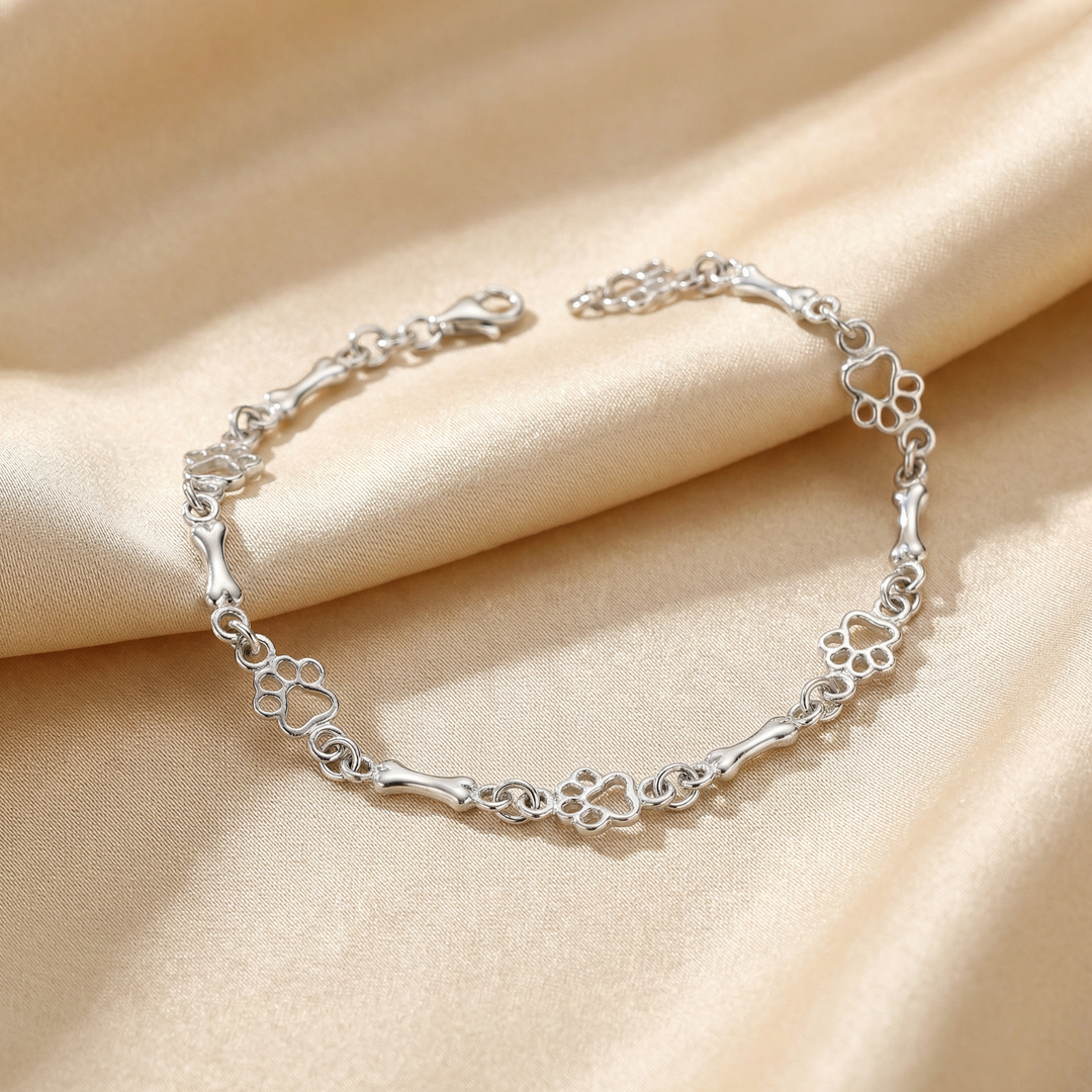 Silver Charm Bracelet with Paw Prints and Bones