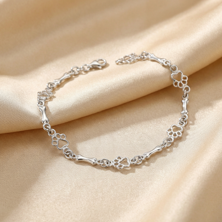 Silver Charm Bracelet with Paw Prints and Bones