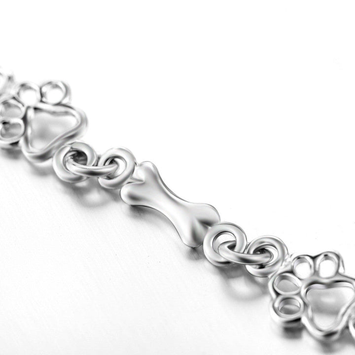 Silver Charm Bracelet with Paw Prints and Bones