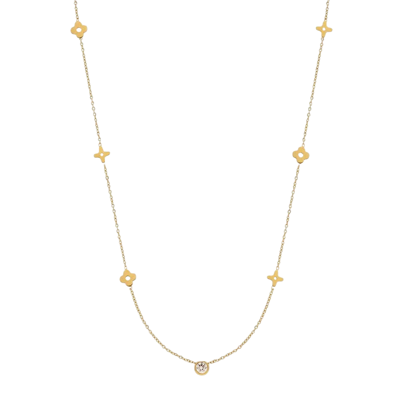 Gold Necklace Emer with Flowers and Zirconia