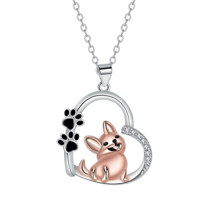 Silver Necklace with Rose Gold Dog and Paw Prints