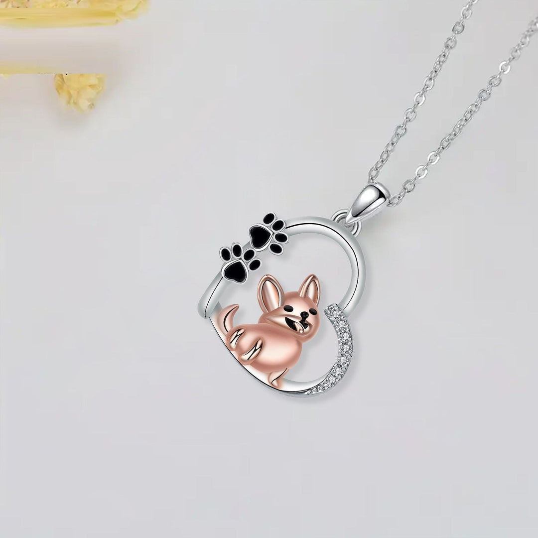 Silver &amp; Rose Gold Necklace Galway with Dog