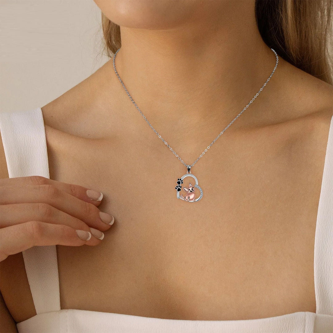 Silver &amp; Rose Gold Necklace Galway with Dog