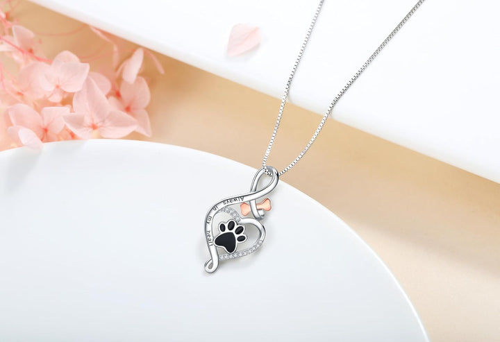 Silver &amp; Rose Gold Necklace Caitlín with Paw Print