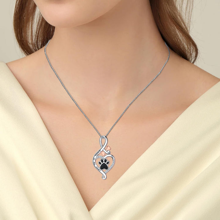 Silver Necklace with Paw Print, Heart and Rose Gold Bone