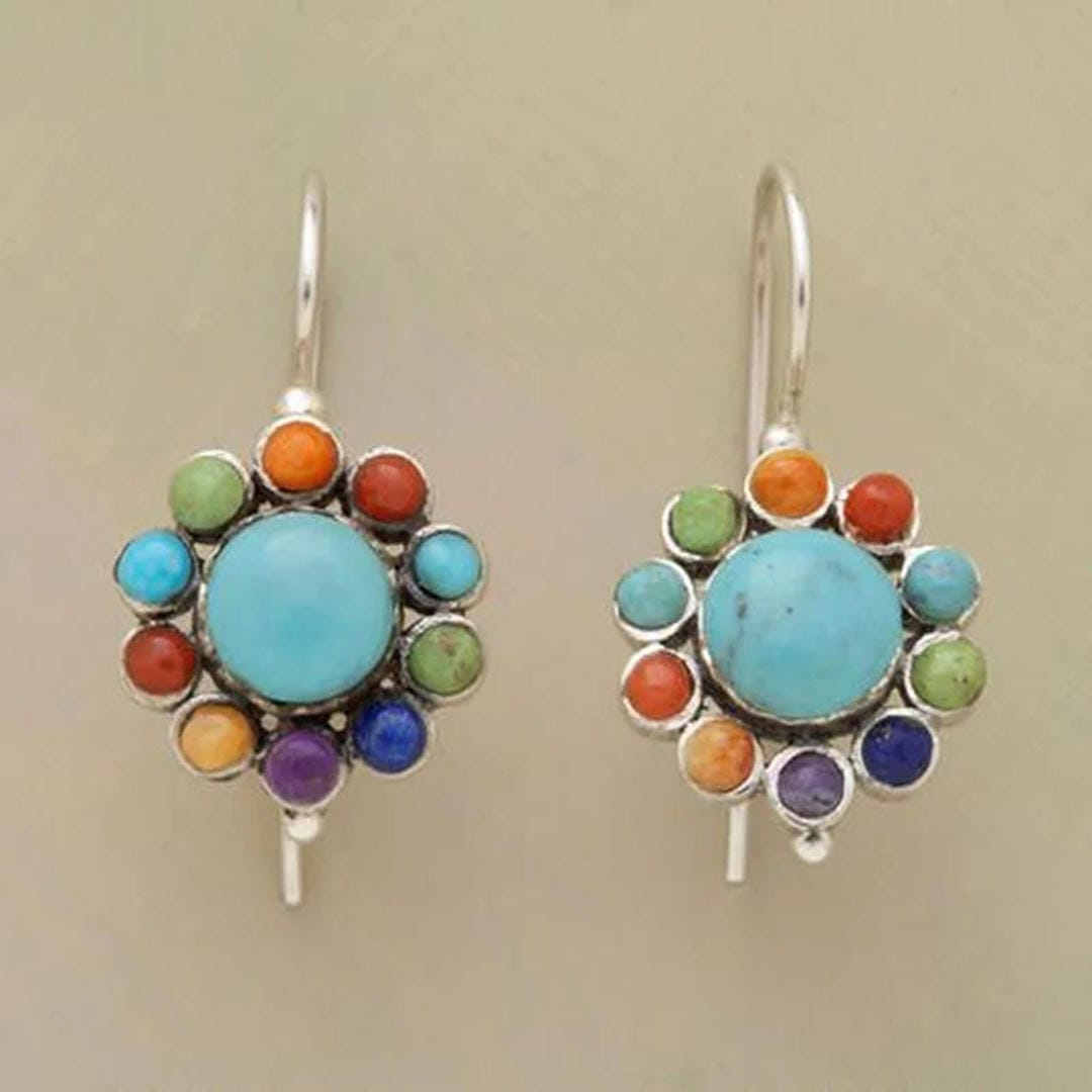 Silver Drop Earrings Íde with Turquoise Cluster