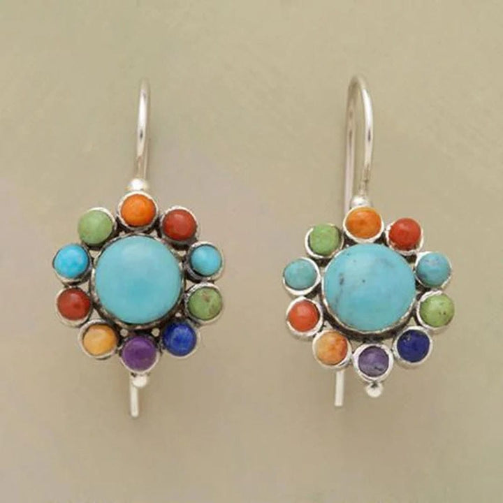 Silver Drop Earrings Íde with Turquoise Cluster
