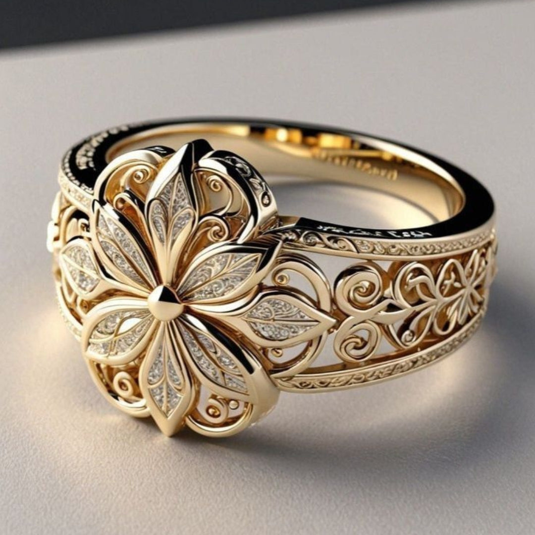 Gold Flower Ring Aisling with Filigree Petals