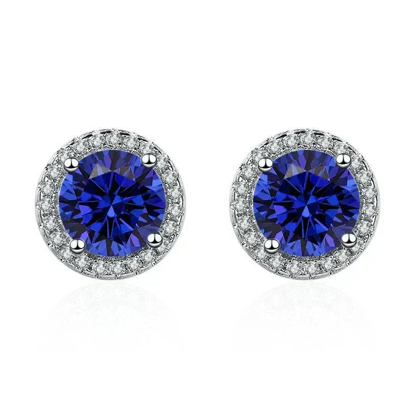Silver Stud Earrings Fiadh with Sapphire Halo