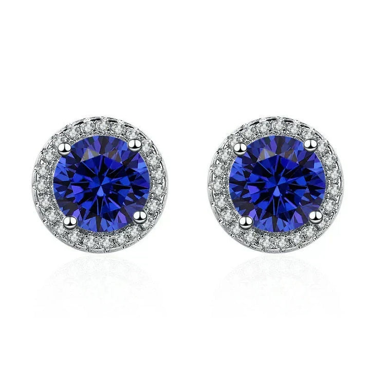 Silver Stud Earrings Fiadh with Sapphire Halo