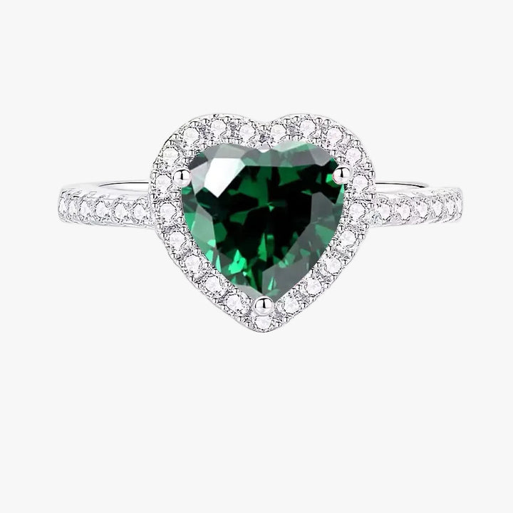 Silver Ring Sinéad with Emerald Heart &amp; Crystal Halo