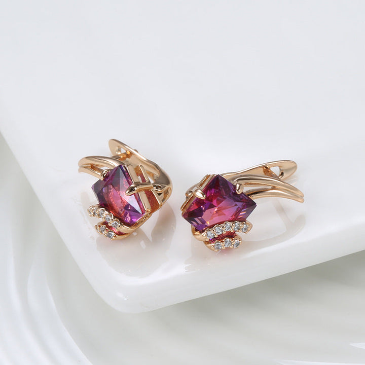 Gold Drop Earrings Órlaith with Red Crystal