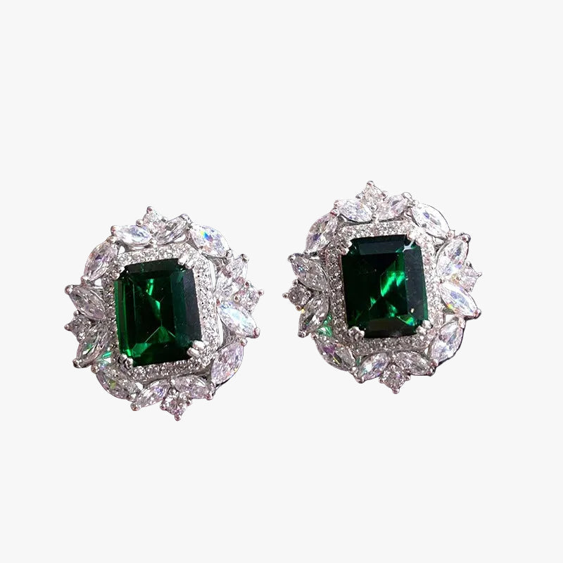 Silver Stud Earrings Sorcha with Emerald