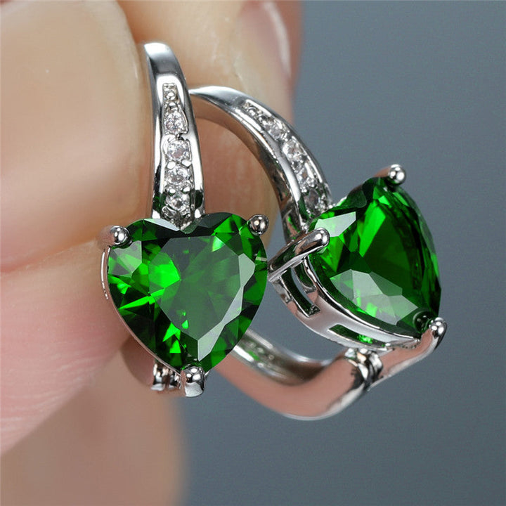 White Gold Drop Earrings Sinéad with Emerald Heart