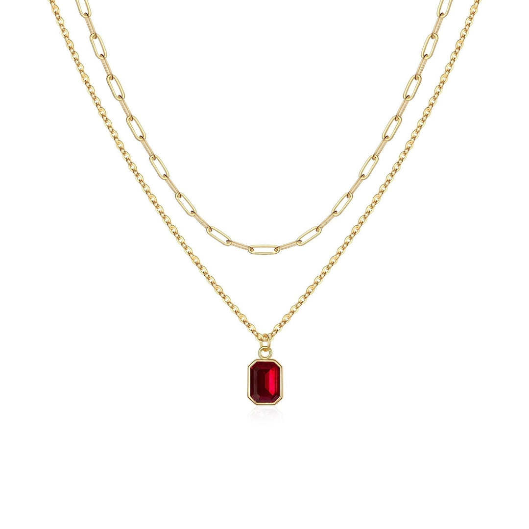 Gold Necklace Ailbhe with Red Ruby and Layered Chain