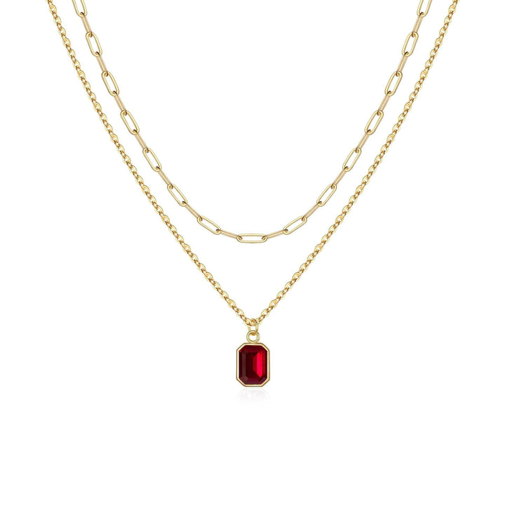 Gold Necklace Ailbhe with Red Ruby and Layered Chain