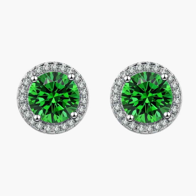 Silver Stud Earrings Dervla with Emerald
