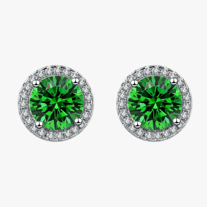 Silver Stud Earrings Dervla with Emerald